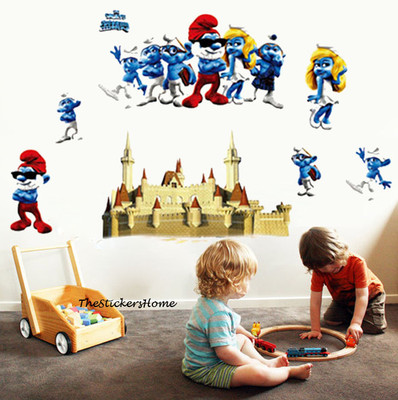 THE SMURFS Wandaufkleber ABNEHMBAR Kinder Film Kunst Aufkleber Kinderzimmer Junge Mädchen Schlafzimmer