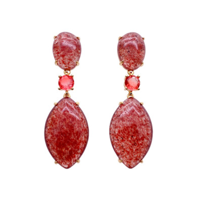 Natural Stone Earrings Strawberry Quartz Drop Stud Earrings Handmade Jewelry