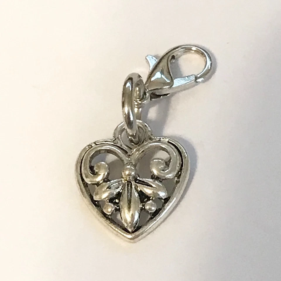 Cartera Fleur de Lis Corazón Dije Tono Plateado Vintage Clip En Cremallera Tirar Nola Foto 4 de 4