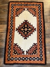 Vintage Shillcraft Latch Hook Kit Finished Rug 30" x 50" Geometric Brown Orange