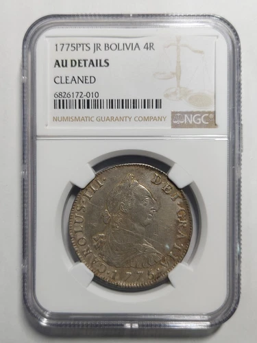 Bolivia 4 Reales Silver, 1775 PTS JR, NGC AU Details