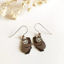 Sienna Sky Earrings Sterling Silver Hook Sloth Hugs Tree Branch Unique Fun Cute