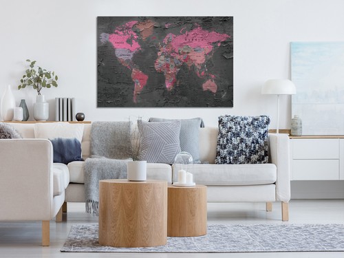 Mapa del mundo alta textura rosa gris lienzo impresión arte enmarcado o solo impresión - Imagen 4 de 8