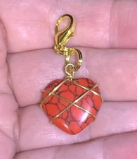 Red Turquoise Heart Shaped Rock Healing Stone Charm Zipper Pull &Keychain Add On
