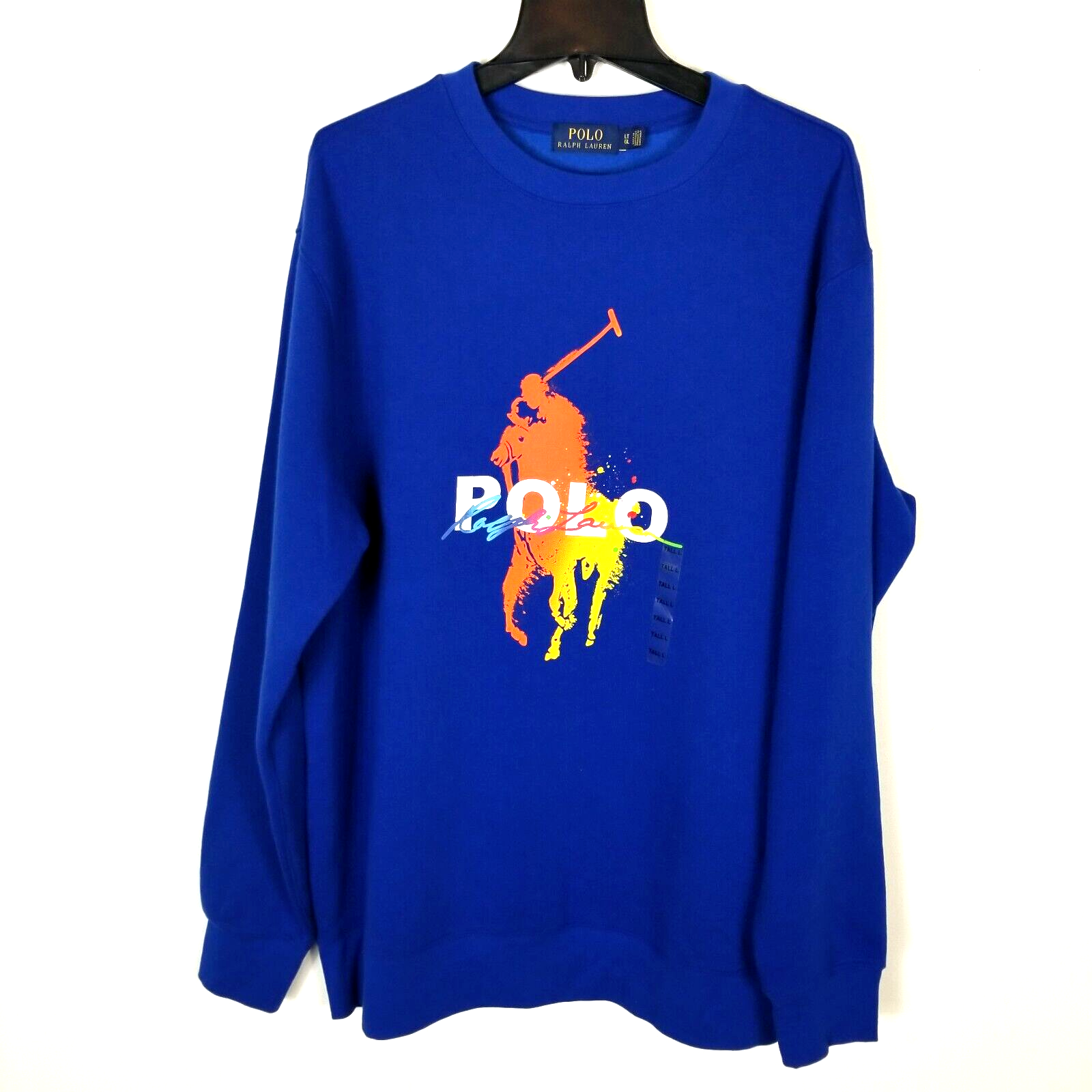 Polo Ralph Lauren uomo girocollo grafica pony logo felpa pile blu L alta