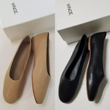 NIB Vince Maxwell Leather Ballet Flat Glove Shoes in Sand & Black $225