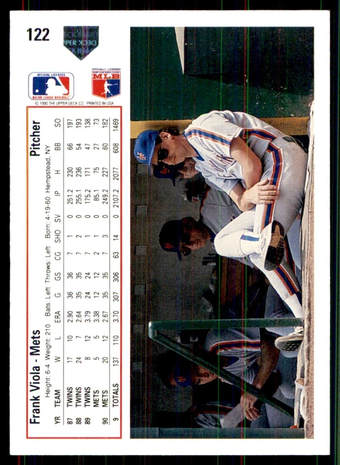 1991 Upper Deck Frank Viola New York Mets #122 - Image 2 of 2