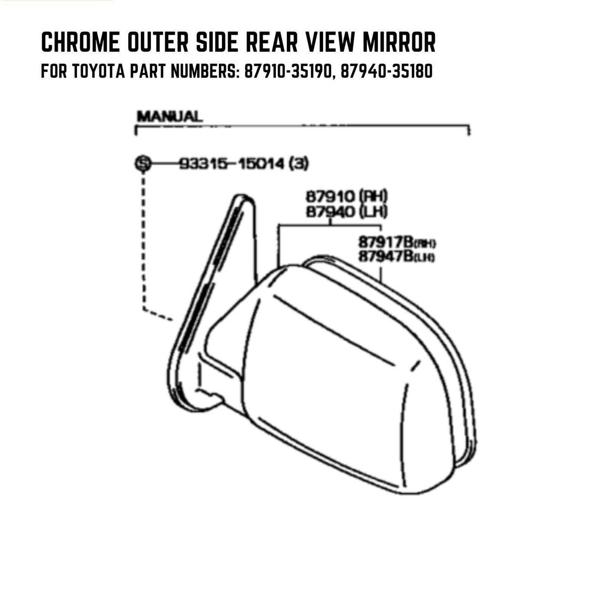Chrome Wing Door Side Mirror For 88-97 Toyota Hilux MK3 LN85 LN106