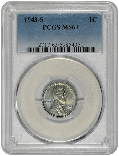 1943 S 1C Lincoln Steel Wheat Cent PCGS Graded MS 63 in New Holder with Toning