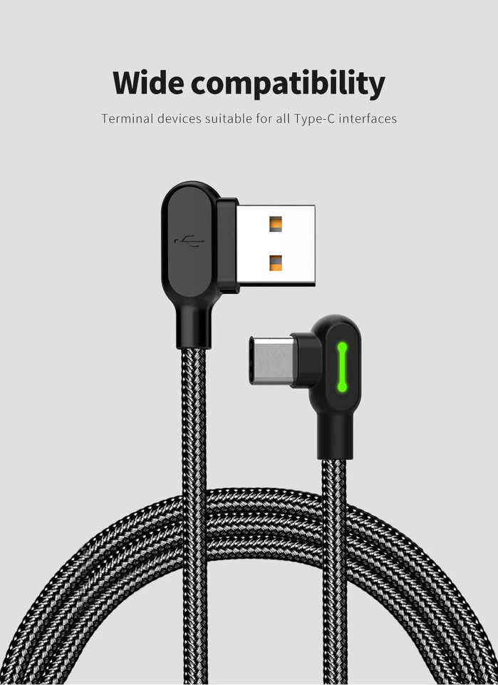 MCDODO 90 Degree Right Angle Braided USB Charger Charging Sync Type C Cable Cord - Image 4 of 4