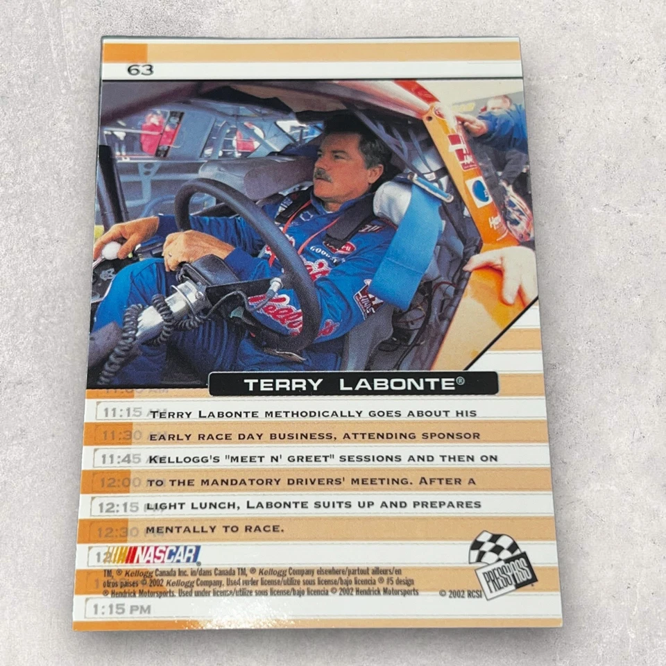Terry Labonte NASCAR HALL OF FAMER VINTAGE autographed card 2002 TRACKSIDE #63 - Image 2 of 2
