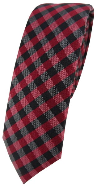 Schmale Tigertie Krawatte Schlips In Bordeaux Anthrazit Schwarz Kariert (4,5 Cm)-image