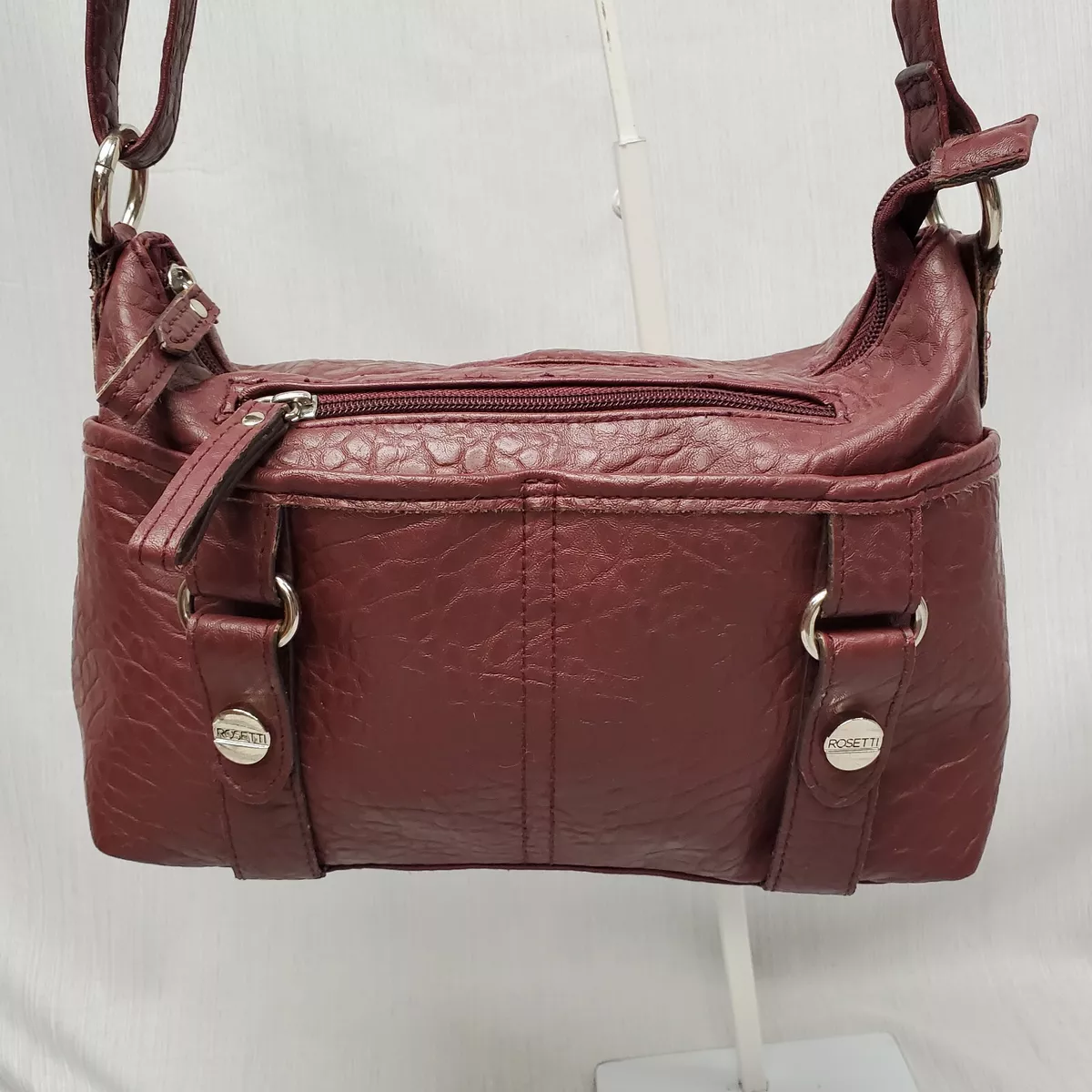 Rosetti Maroon Small Faux Leather Crossbody Handbag Purse