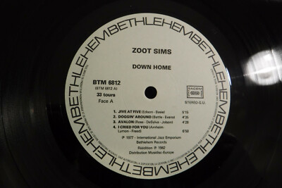 Zoot Sims, Down Home, Bethlehem Records BTM 6812, 1982, France