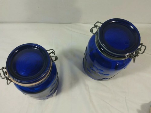2 frascos vintage de vidrio azul cobalto conservas patrón corazón hecho en Italia (29xx) - Imagen 3 de 12