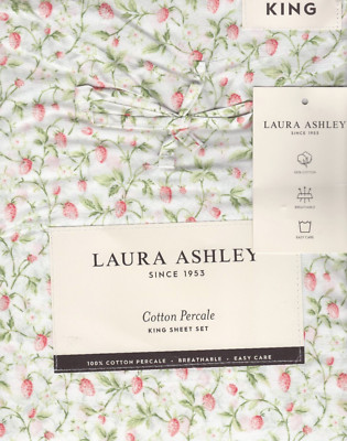 Laura Ashley King Sheet Set Bramble Vine Pink 4pc Cottage Farmhouse Chic Green