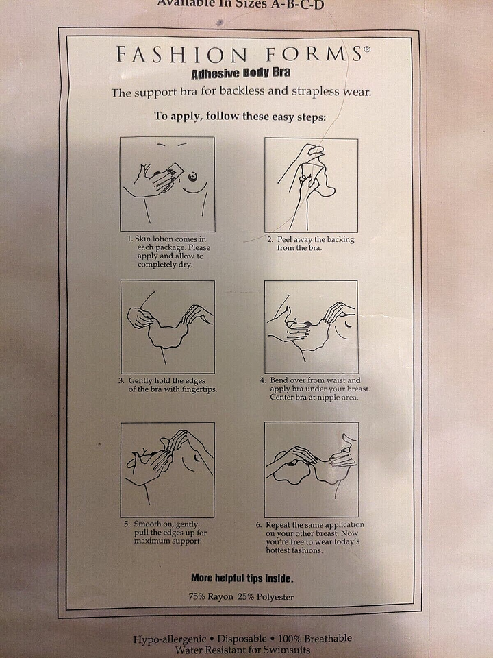 Fashion Forms Adhesive Bra Body D Cup 3 Pairs Strapless Water Resistant