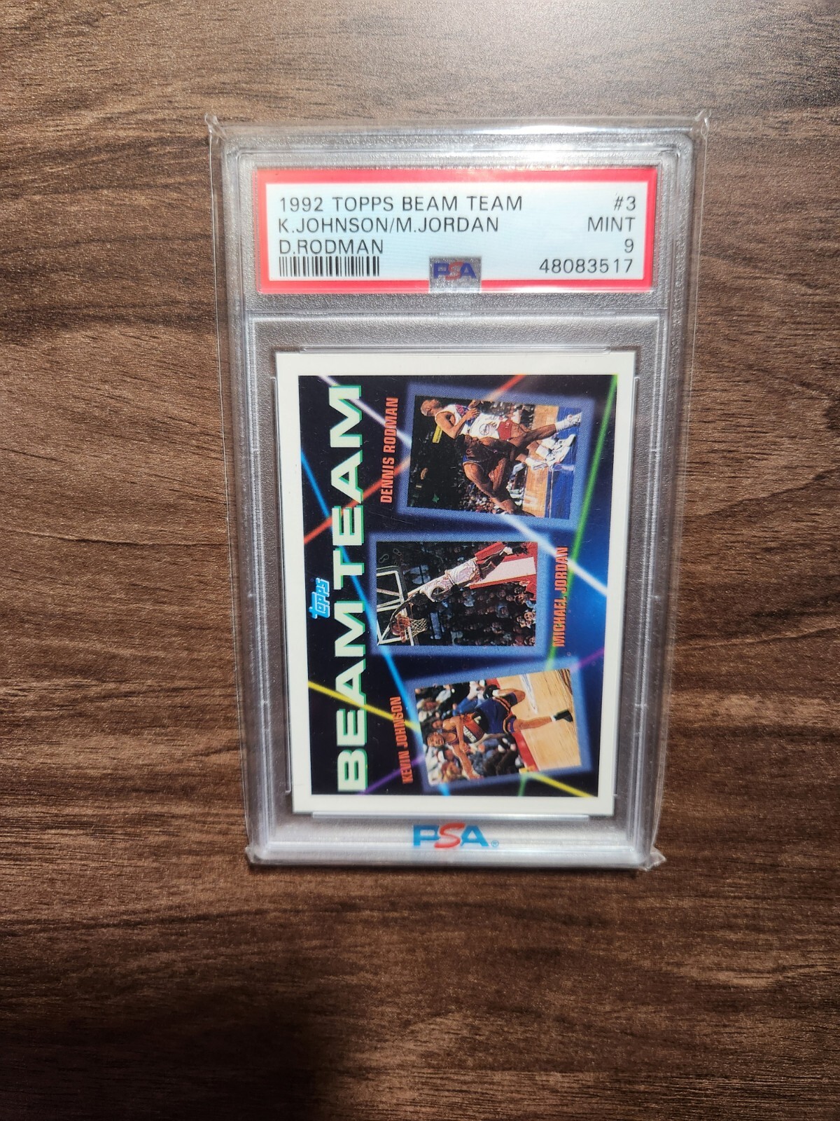 1992-93 Topps - Beam Team #3 Michael Jordan, Dennis Rodman, Kevin Johnson, PSA 9