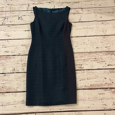 TAHARI Sheath Blue Teal Green Woven Tweed Front Dress Business Career Size 4