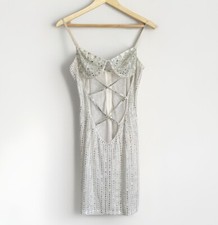 Fashion Nova Babydoll Rhinestone Mini Dress Size Large White New Years Party