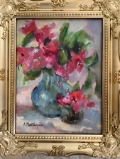 Original Framed Impressionism Oil Painting 12"x9” Still Life Artist Signed