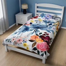 Vibrant Floral Velveteen Plush Blanket