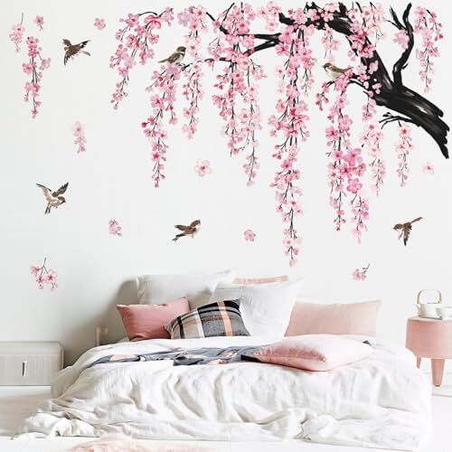 wondever Large Flower Tree Branch Wall Stickers Pink Cherry Blossom Floral - Picture 3 of 6