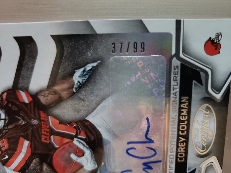 2016 CERTIFIED COREY COLEMAN AUTO #'d 37/99. CARD# CPS-CC2. - Image 2 of 3