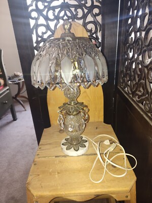 Bohemia Glass Crystal Brass Marble Budoir Lamp Made In Italy 