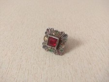 Antique Silver Berber Ring With Enamel and Glass from Morocco