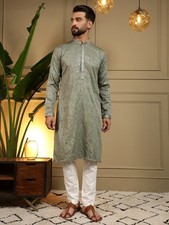 Men s Royal Linen Kurta Pajama Set Elegant Ethnic Wear for Festive Wedding
