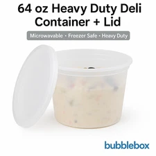 64 oz Microwavable Heavy Duty Deli Containers w/ Lids Translucent 10-100 Pack