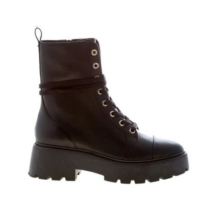 Michael Kors chaussures femme bottine combat Blake cuir noir lacets zip - Photo 1/4