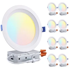 TORCHSTAR 8-Pack 5CCT 6 Inch Slim LED Recessed Lighting with J Box, Anti-Glar...
