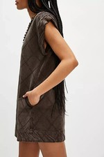 Free People River Mini Dress Coffee Bean Eyelet Embroidered Scoop Neck XS NEW