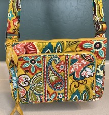 Vera Bradley Yellow Paisley Crossbody Bag Quilted Floral Purse 10x7 Retired EUC