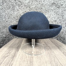 VTG Bollman Hat Co Breton Rolled Brim Hat Women's Med Navy Blue Doeskin Wool EUC