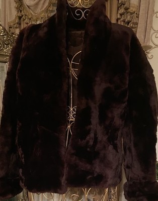 Vtg Burgundy Wine Plush Fur Coat Jacket Women s Size Large