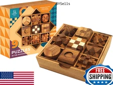 BSIRI 9-in-1 Wooden Brain Teaser Puzzles Set for Adults & Teens - Hard Level