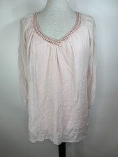 Elena Baldi Italy Pale Pink Silk Top Blouse Lined Crochet Neckline Size M