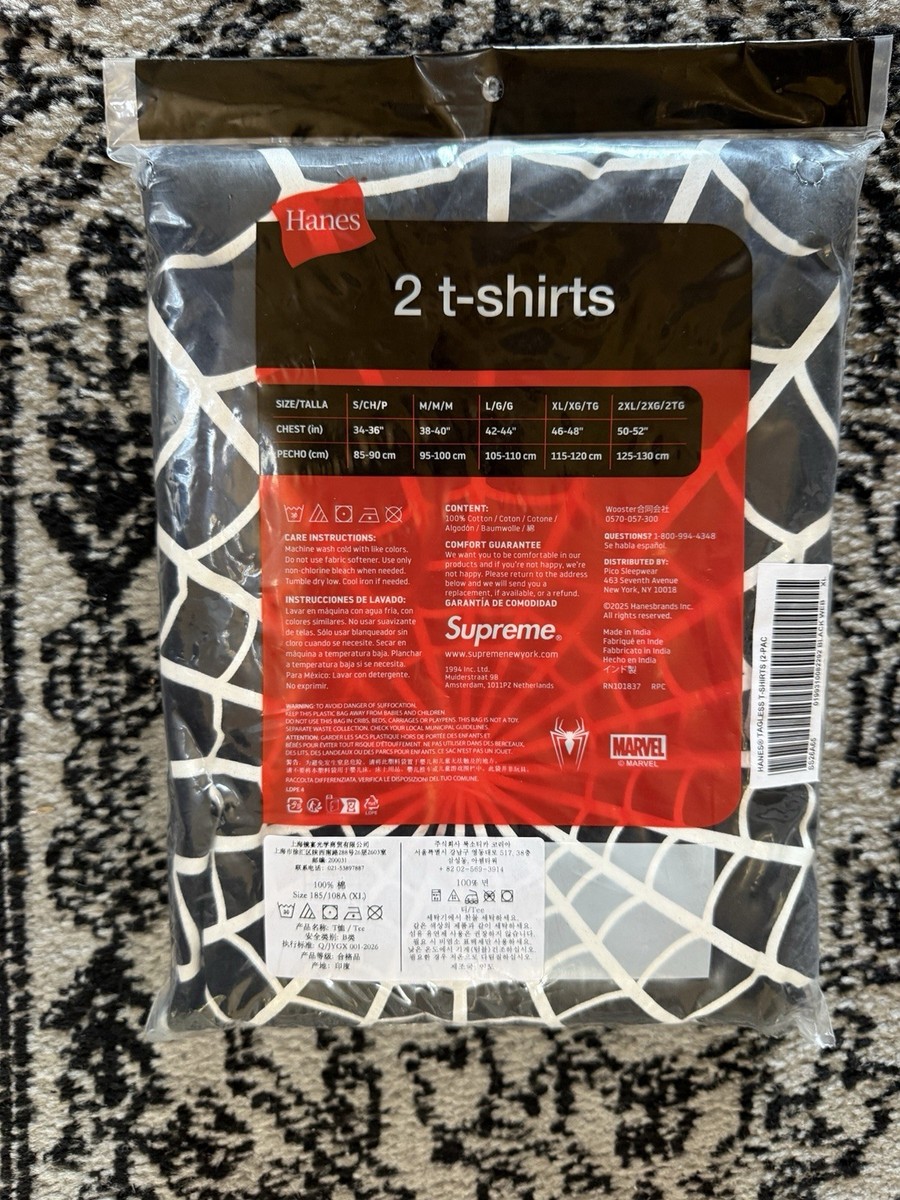 Supreme Hanes Spiderman Tagless Tee Black XL IN HAND SHIPS ASAP | eBay