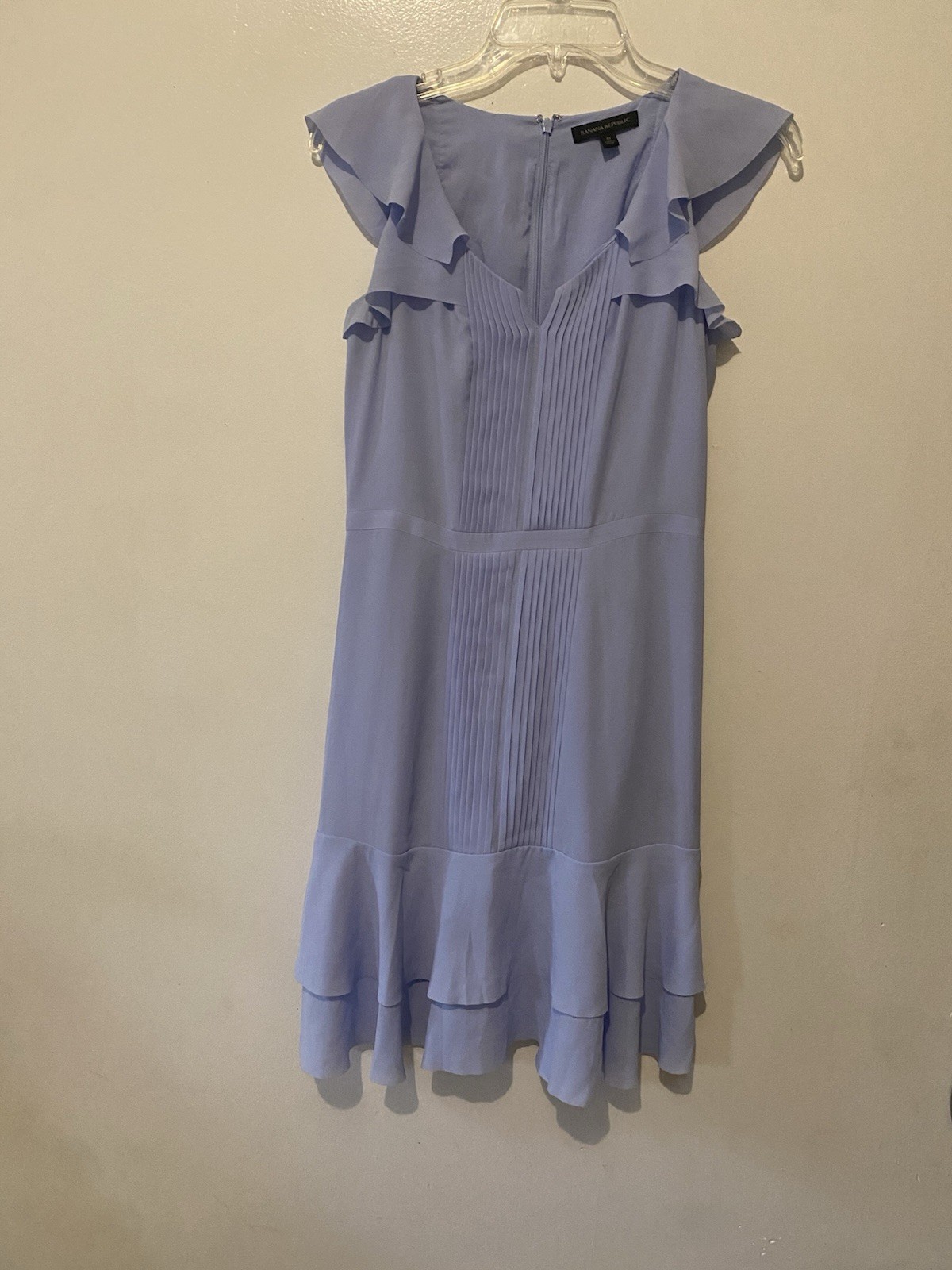 Banana Republic Blue Ruffle V-Neck Wide-Leg Zip Chiffon Jumpsuit Size 0
