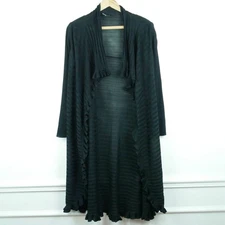 Ming Wang XXS Cardigan Duster Black Ruffle Open Lagenlook Minimal Lightweight