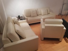 Rolf Benz Wohnlandschaft Couchgarnitur  komplett 3-teilig Leder Creme