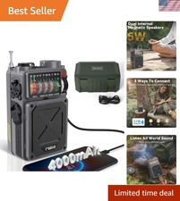 R11 Solar Hand Crank Radio: NOAA Alerts, Bluetooth  Compact Design - Grey