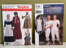 Simplicity patterns 3723 & 9769 Early American Costumes  size 6-12 new/uncut 