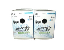 New 4 Pairs Women's Leggs Sheer Energy Black Medium Support Pantyhose Tights Q 