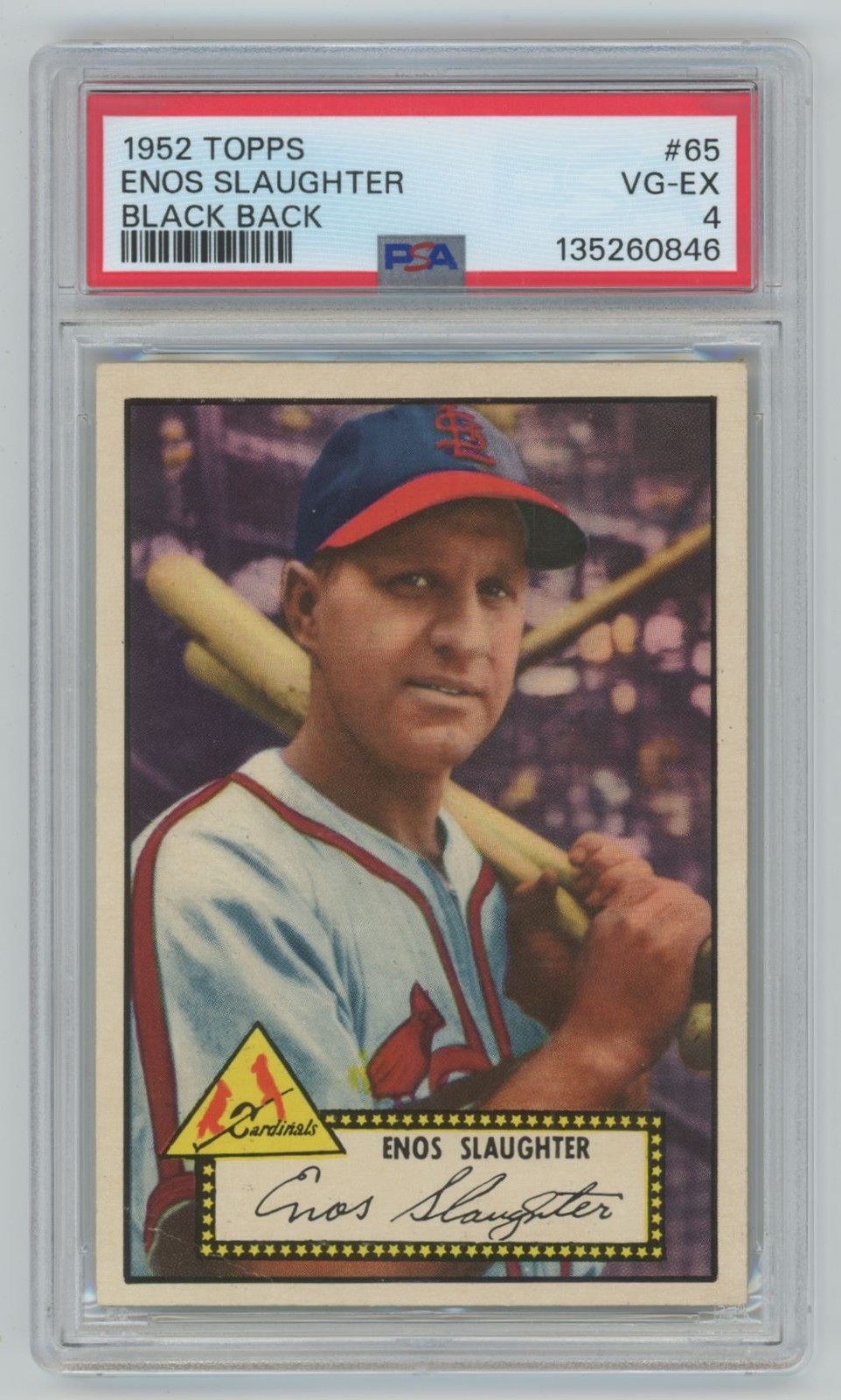 Enos Slaughter 1952 Topps Black Back PSA 4 #65 St. Louis Cardinals