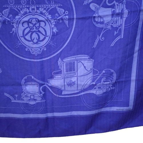 HERMES Large Scarf Carrejean Carre90 Blue - Picture 4 of 8