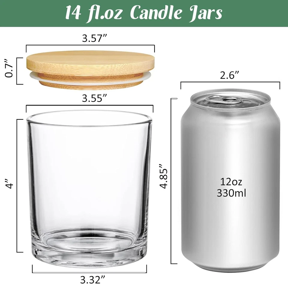 Dishwasher Safe 14oz Glass Candle Jars - 12 Pack with Biodegradable Bamboo Lids - Image 4 of 4